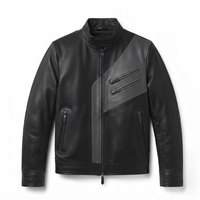 Veste en cuir véritable pour homme, style motard, avec fermeture éclair intégrale, col montant, poches sécurisées, poignets ajustables