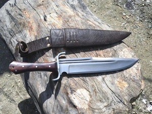 Couteau de chasse Bowie en acier au carbone, lame à pointe tombante, manche en bois, étui en cuir, bord droit, qualité industrielle, OEM - Product Image 3