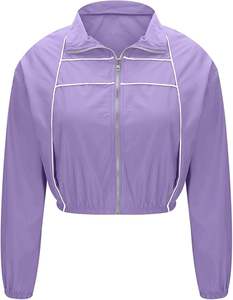 Ensemble de survêtement imperméable avec fermeture éclair pour femme, coupe-vent, veste à capuche surdimensionnée avec fermeture éclair, logo personnalisé - Product Image 1