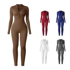 Combinaison de sport pour femme de qualité supérieure, respirante, au design personnalisé, côtelée, à manches longues et avec fermetures éclair - Product Image 1