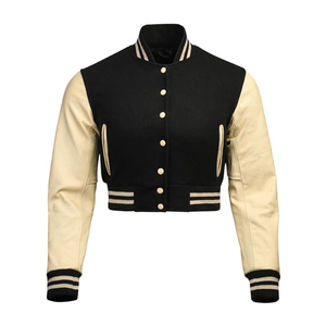 Premium Women Letterman Jacket <b>Leather</b> Sleeve Varsity Jacket Cropped Streetwear Manufacturer USA - Product Image 4