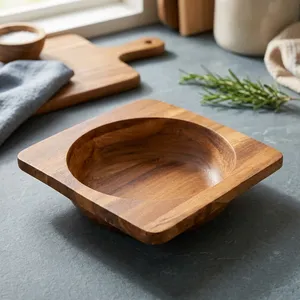 Handcrafted Wooden Salad Serving Bowl with <b>Square</b> Tray Design | Natural Wood Grain Deep Serving Bowl for Dining <b>Table</b> <b>Kitchen</b> - Product Image 4