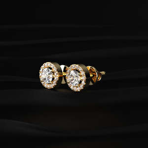 ต่างหูมอสซาไนต์ทรงกลมแบบ Halo 2.50 กะรัต 925 เงินสเตอร์ลิง ทอง 14K เพชรแล็บ ต่างหูเจ้าสาว งานแต่งงาน ของขวัญเครื่องประดับ - Product Image 3