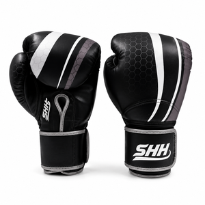 Premium Lightweight Full Finger Black White PU Laced Waterproof <b>Boxing</b> <b>Gloves</b> with Custom Logo for Wholesale - Product Image 1
