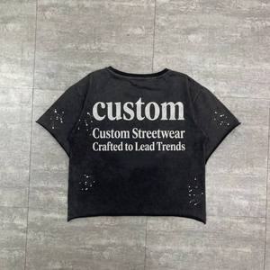 Camiseta Personalizada 100% Algodón con Estampado DTG, Corte Crudo en los Puños, Estilo Oversize, con Salpicaduras, Lavado Ácido Vintage y Bajo sin Rematar - Product Image 3
