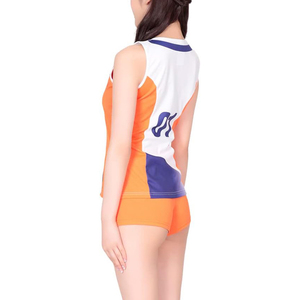 Meilleures ventes : Ensemble uniforme de volley-ball sans manches pour femmes, orange et blanc, tenues de sport personnalisées pour équipes en promotion - Product Image 4