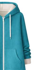 Sudadera con capucha larga con cremallera, color azul verdoso, abrigo de invierno de forro polar para mujer, ropa exterior informal de gran tamaño con bolsillos, OEM personalizado - Product Image 5