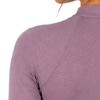 Haut de sport pour femme, couleur mauve, imprimé, à manches longues, avec quart de zip, extensible, respirant, séchage rapide, pour l'équitation et l'entraînement sportif