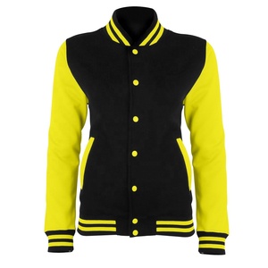 Veste de baseball universitaire jaune noir taille régulière veste de collège Letterman pour femmes brodée personnalisée en gros - Product Image 1