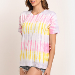 Women's Tie <b>Dye</b> Short Sleeve O-Neck T-Shirt Loose Fit Casual Cotton Jersey Spring Summer - Product Image 4