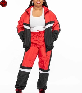 Conjunto Deportivo de Chaqueta y Pantalones con Bloques de Color para Mujer, Talla Grande, Cortavientos, Transpirable, de Secado Rápido, para Entrenamiento Atlético, de Nailon - Product Image 3