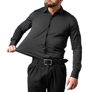 Customized Men's Button down Elastic Shirt Comfortable Spandex Polyester Stretch Top Button up Design Men's Solid Color <b>Dress</b> - Product Image 3