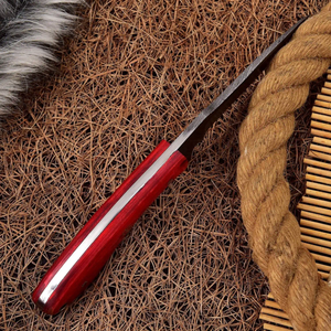 มีดล่าสัตว์ทำมือจากเหล็กกล้าไร้สนิม พร้อมด้ามจับไม้ปักก้าและปลอกหนัง ด้ามโค้งงอเพื่อความสะดวกในการใช้งาน - Product Image 4