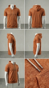 เสื้อฮู้ดแขนสั้นผู้ชาย เสื้อยืดฮู้ดน้ำหนักเบา ชุดออกกำลังกาย - Product Image 6