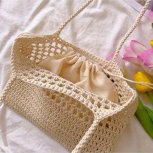 Fourre-tout en crochet solide fait à la main sac à bandoulière doublure en coton durable style décontracté pour les filles de fournisseur indien - Product Image 6