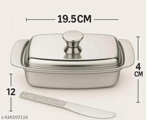 จานใส่เนยสแตนเลสพร้อมฝาปิด จานใส่เนยทรงสี่เหลี่ยมสำหรับโต๊ะอาหารเช้า - Product Image 3