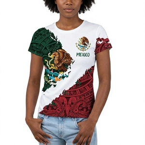 Camiseta de Manga Corta para Hombre con Estampado de la Bandera de México, Cuello Redondo, Estilo Casual, Algodón Jersey, Corte Regular, Diseño con Patrón - Product Image 5