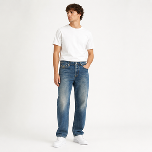 Jeans en denim bleu vintage de haute qualité pour hommes, coupe droite, décontractés, en coton, style streetwear, vente en gros, OEM - Product Image 1
