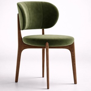 Chaise de salle à manger moderne rembourrée avec assise en velours et pieds en bois, style design mid-century pour la maison, les hôtels, les restaurants et les bars - Product Image 1