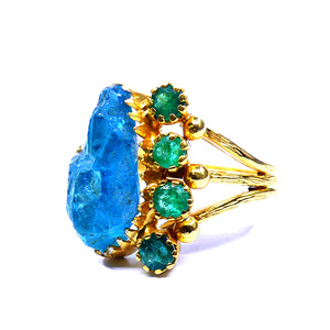 Party Wear 925 Sterling <b>Silver</b> Gold Plated Jewelry Apatite <b>Emerald</b> Gemstone Women Wear Fashionable <b>Ring</b> - Product Image 1