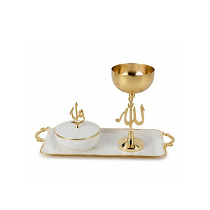 Brass Incense <b>Burner</b> Set With Tray And Arabic Script Design Hand-Made Religious Use All-Season - Product Image 1
