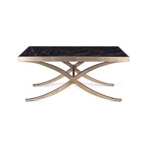 Table de cocktail moderne de luxe en laiton fini antique avec dessus en marbre noir décor de salon table centrale - Product Image 1