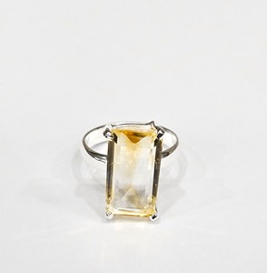 Emerald Cut Yellow <b>Citrine</b> Sterling Silver <b>Ring</b> Prong Setting Minimalist Geometric Design Unisex Everyday Wear - Product Image 3