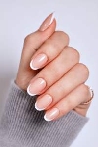 Faux ongles à presser French manucure avec nœud mignon, couleur nude, forme amande, en ABS, estampage doré, 24 pièces, usine OEM ODM - Product Image 4