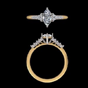 Anillo de compromiso con diamante marquesa en oro amarillo de 0.84 quilates con piedras redondas de acento, joyería fina de dos tonos para mujer, ideal para bodas. - Product Image 1