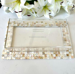 Venta caliente patrón geométrico acrílico pastel soporte madre perla incrustaciones mar Shell cúpula Chocolate plato Ins acrílico postre Decoración - Product Image 6