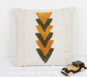 Hand Tufted Texture Modern Ivory <b>Green</b> Fringe 100% Cotton Zipper Closure Cushion <b>Cover</b> Border Square <b>Sofa</b> Home Decor for - Product Image 1