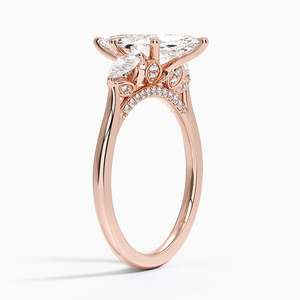 Bague à trois pierres en or 14K/18K avec diamant de laboratoire taille marquise, accent pêche et rond, pour femme, bijoux de luxe pour mariage - Product Image 4