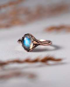 Labradorita, Plata de Ley 925, Chapado en Oro de 14k, Certificado IGI, Alta Calidad, Anillo de Compromiso Art Deco para Mujer, Oro Negro, Piedra de Nacimiento - Product Image 4