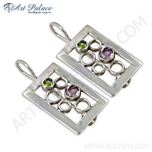 Pendientes de aro de moda de plata con piedras preciosas de amatista y peridoto de estilo único - Product Image 1