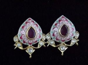 Luxury Hand Painted Meenakari <b>Stud</b> <b>Earrings</b> 18k Gold Plated Natural Emerald Ruby Polki Kundan Enamel <b>Earrings</b> Traditional <b>Fine</b> - Product Image 2
