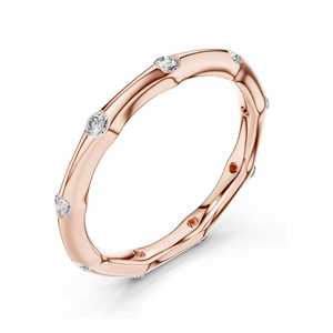 Bague en or rose 14 carats avec contour en bambou biologique et diamant de laboratoire serti, profil sculpté en forme de galet - Product Image 2