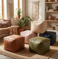 Pouf cube en cuir imperméable fait main, multicolore, style marocain, coussin de sol, repose-pieds moderne, extra doux, pour salon
