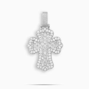 Collier pendentif croix de luxe serti de diamants, style hip-hop, avec croix en CZ baguette, chaîne tennis en acier inoxydable pour hommes et femmes - Product Image 3