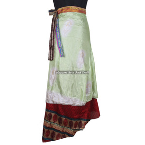 Vintage Silk Dress Magic <b>Wrap</b> Halter <b>Sarong</b> <b>Wrap</b> Skirt 50" Waist 38" Long 2 Layer Reversible Magic Silk Saris <b>Wrap</b> Long Skirt - Product Image 1