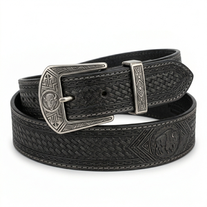 Cinturón de Cuero 100% Genuino para Hombre, Resistente, Grabado a Mano, Estilo Western, Hebilla de Latón Antiguo, ODM - Product Image 5