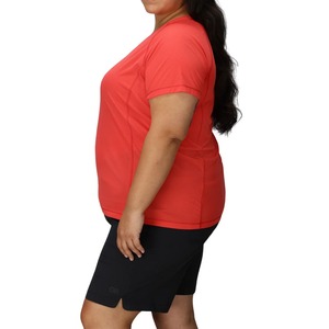 Nouveau T-shirt décontracté pour femme grande taille, col en V, manches courtes, bleu uni, séchage rapide, en polyester tricoté, coupe classique - Product Image 4