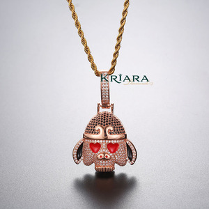 Colgante de cerdo de dibujos animados de plata 925 con moissanita, chapado en oro y rodio, dijes temáticos bonitos, unisex, para uso diario - Product Image 3