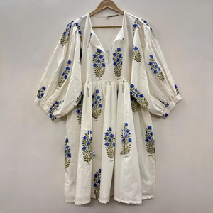 Vestido Casual Midi para Mujer, Tejido 100% Algodón, Liso, Manga Corta, Cintura Imperio, Estilo Babydoll, Cuello en V, Holgado, Funcional - Product Image 4