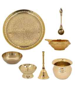 Juego de Thali de Latón Tradicional para Pooja con Campana, Cuchara y Tazón - 7 Piezas para el Hogar, Templo, Adoración, Ramadán y Cumpleaños - Product Image 6