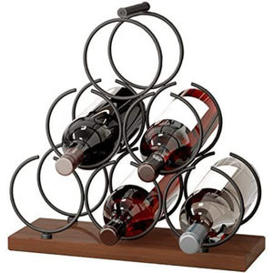 Estante para vinos de mesa, soporte para botellas de madera y metal, diseño clásico independiente, mango resistente, organizador de exhibición para cocina que ahorra espacio - Product Image 1