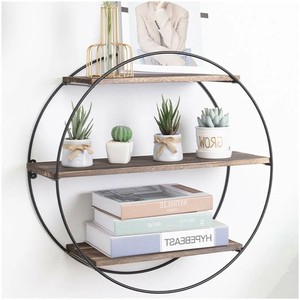 Handcrafted Rustic <b>Round</b> Wood Shelf with Metal <b>Frame</b> | Wholesale B2B - Product Image 3