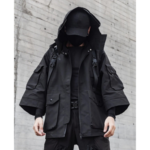 Veste imperméable à capuche pour garçons, noire, à coque rigide, avec fermeture éclair, poches, coupe ample, pour toutes les saisons, vêtements d'extérieur - Product Image 6