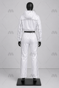Ensemble de survêtement décontracté 2 pièces pour femme, blanc, respirant, léger, effet délavé, veste courte zippée et pantalon large, idéal pour l'été - Product Image 2