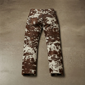 <b>Men's</b> Lightweight Breathable Cow Print Leather <b>Pants</b> High Waist Straight Fit Casual Western Style Trousers Brown <b>White</b> Patterned - Product Image 6