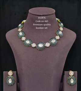 Juego de Joyería Meenakari Kundan 12876, Collar y Aretes, Verde Azul, Chapado en Oro, con Circonita, Estilo Clásico para Boda o Compromiso - Product Image 1